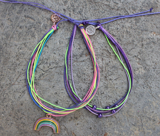 Cordas Anklet Set of 2 / Rainbow Beads